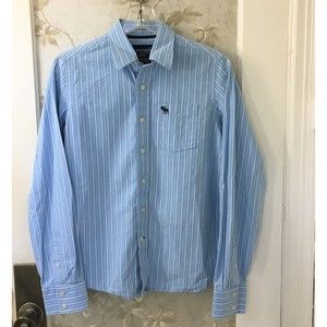 Abercrombie Cotton Blue and White Striped Boys Long Sleeve Shirt- Size L